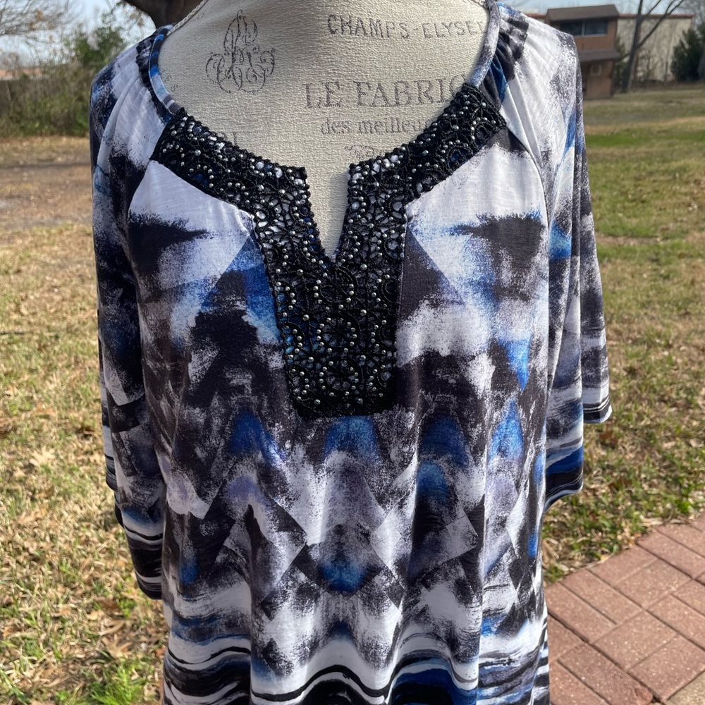 Live and Let Live Black and Blue Patterned Blouse
